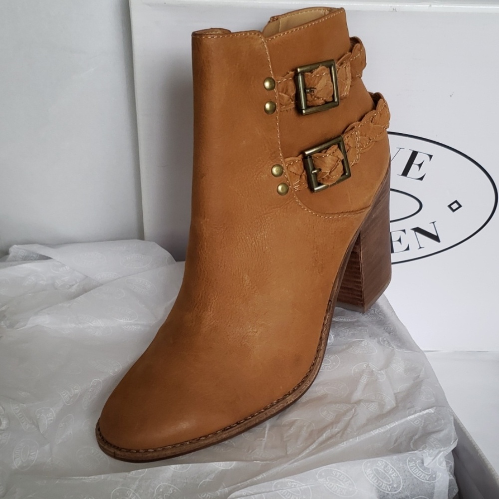 Steve Madden New BOOTS Braided Strap Ankle Leather Bootie NIB Women's 10 ๐HP - Picture 8 of 9